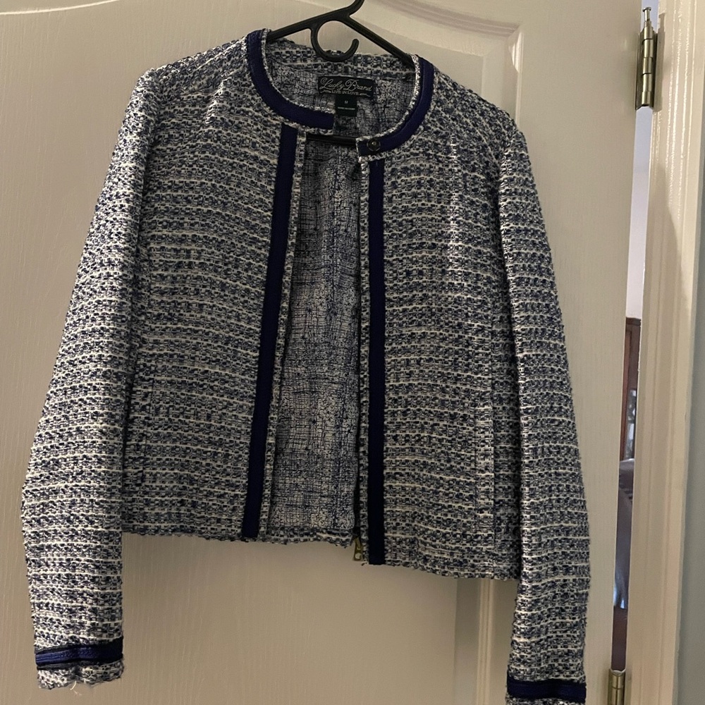 Lucky Brand blue & white  tweed style cropped blazer size M